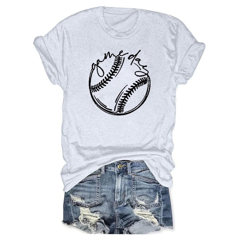 Women's Pop Letter Print Baseball Tee - Soft O-Neck Short Sleeve Top For Summer