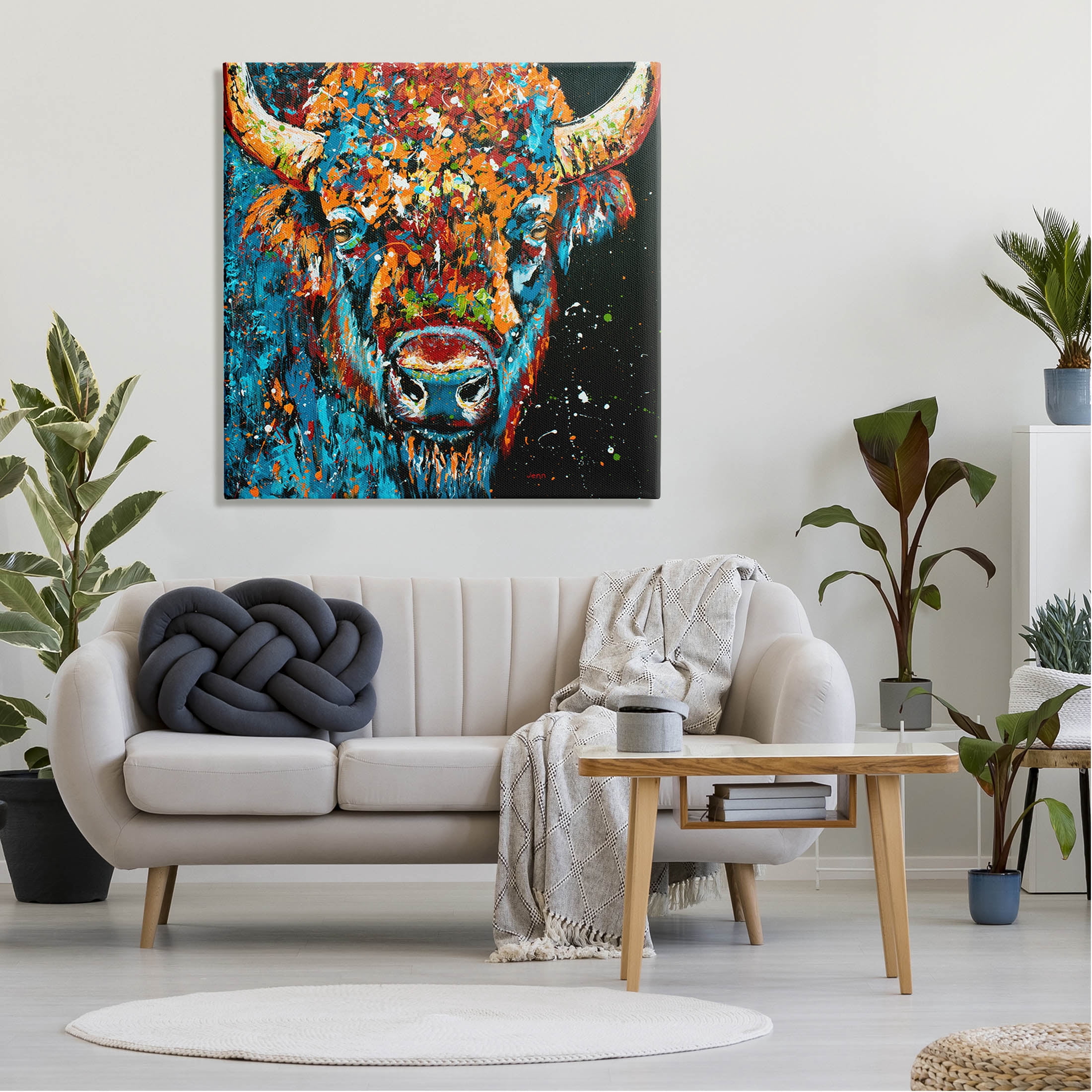 Modern Bison Street Style Animals & Insects Painting Gallery Wrapped Canvas Print Wall Art