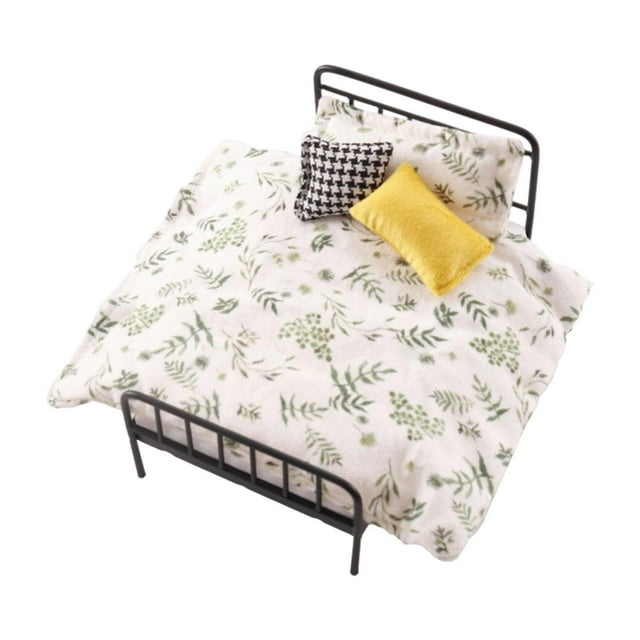 Cama de muñecas a escala 1/12, muebles en miniatura, bricolaje, cama doble de hierro decorativa, modelo de casa de muñecas, decoración para diorama, Hierba verde