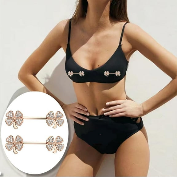 GHRTGR-14G Four Leaf Clover Nipple Rings for Women Girls Stainless Steel Sparkling CZ Straight Bar Barbell Nipple Studs Stylish Body Piercing Jewelry