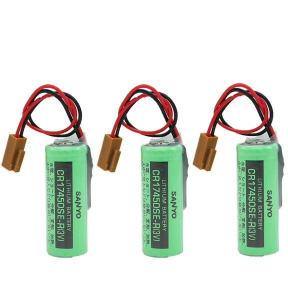 (3-Pack) 3V 2500mAh PLC Replacement Battery with Plug for SANYO CR17450SE-R FANUC A98L-0031-0012 PLC Battery