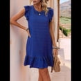 thumbnail image 4 of Vestidos de Verano para Mujer, Cuello Redondo, Corta, Dobladillo con Volantes, Vestido Informal Tipo Blusón, Azul XXL, 4 of 7
