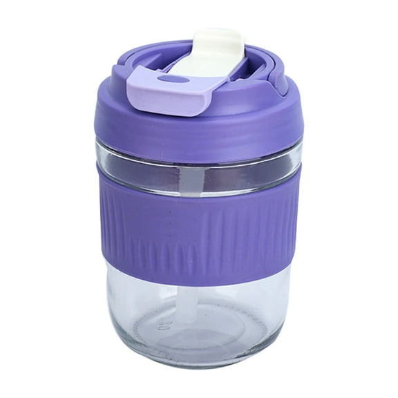 PEIBang Glass Cups with Lids and Straws,Portable Glass Tumbler with Silicone Sleeve,Drinking Water Bottle for Travel