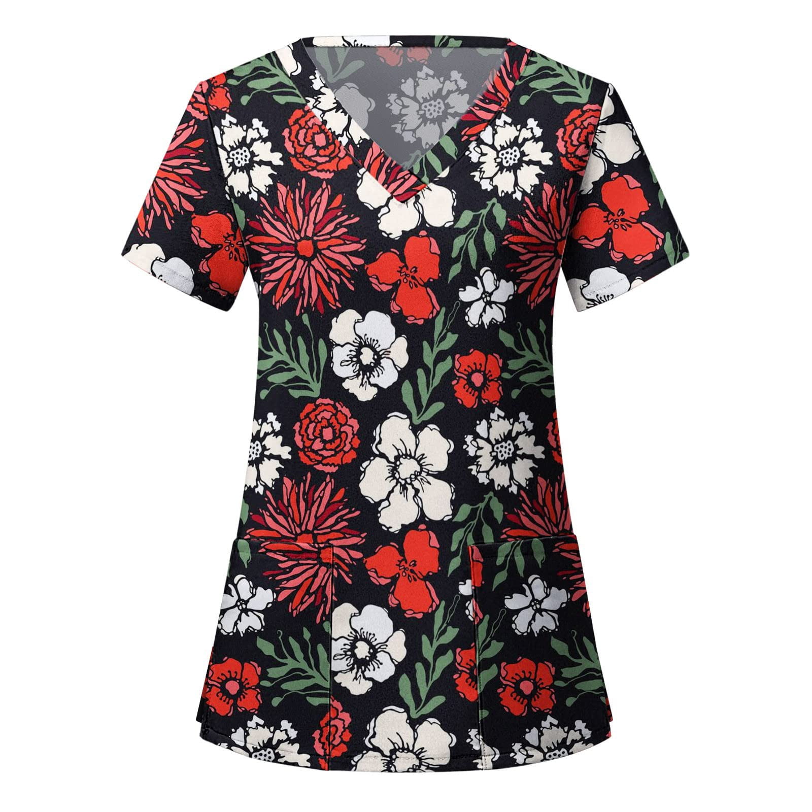 Bidobibo Scrubs Tops for Women Floral Print Nurse Uniforms for Women ...