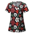 thumbnail image 1 of DPTALR Women Short Sleeve V-neck Tops Uniform Printed Pockets Blouse Tops, 1 of 5