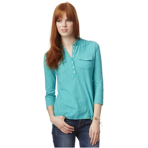 Aeropostale Womens Solid Popover Henley Shirt, Verde, X-Large Aeropostale henley