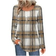 thumbnail image 2 of Women's Long Sleeve Tunic Tops with Buttons Pleated Plaid T-Shirts Henley Neck Blouses Loose Casual Dressy Tees (XL, Khaki), 2 of 7