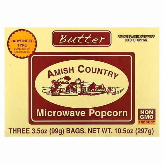 Amish Country Popcorn, Microwave Popcorn, Butter, 3 Bags, 3.5 oz