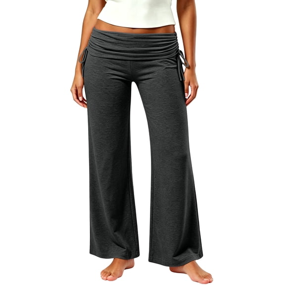 Women's Flare Skinny Pants Fold Over Stretchy Low Rise Leggings for Women with Pockets Lightight Athletic Workout Lounge Yoga Pants,Sizes S-3XL