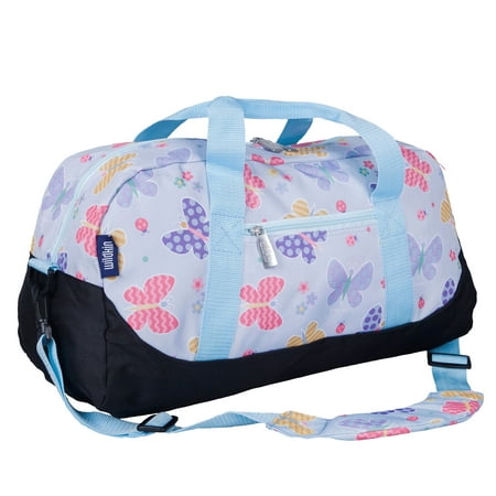 Wildkin Kids Overnighter Duffel Bag for Boys & Girls, Features Two Carrying Handles and Removable Padded Shoulder Strap, BPA & Phthalate Free (Butterfly Garden Blue)