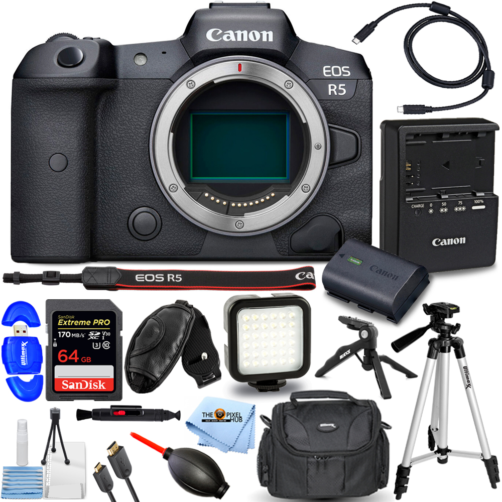 Canon EOS R5 Mirrorless Digital Camera (Body Only) + 64GB + Tripod Bundle - image 1 of 7