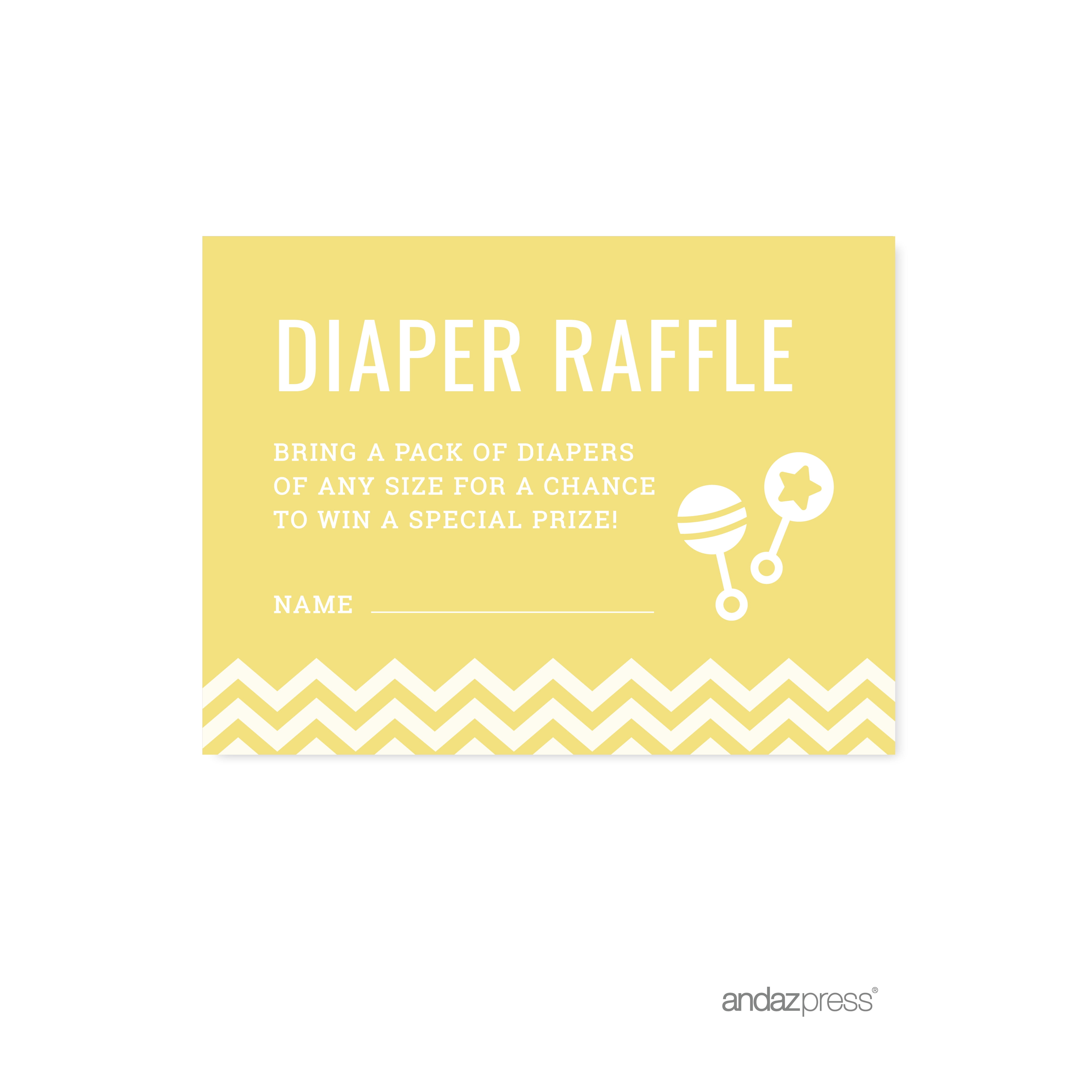 Diaper Raffle Yellow Chevron Baby Shower Games, 30Pack