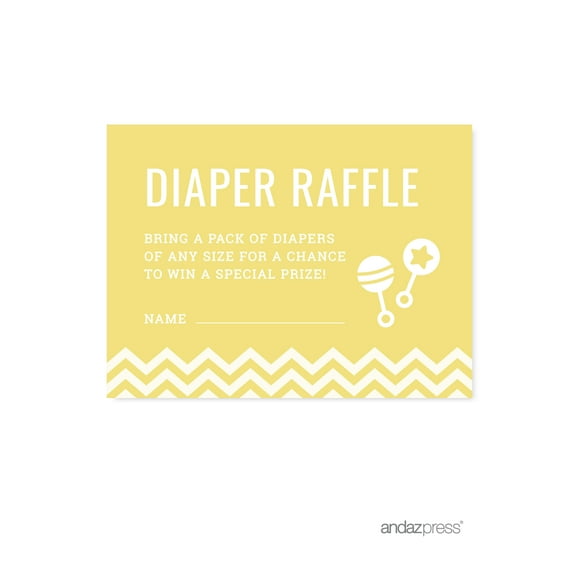 Diaper Raffle Yellow Chevron Baby Shower Games, 30-Pack