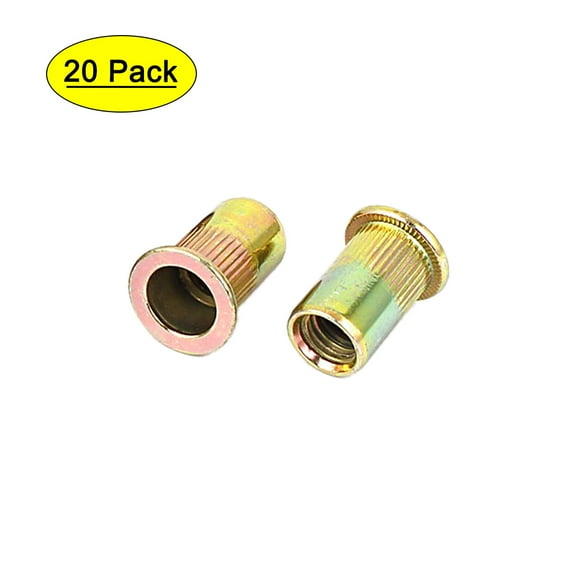 Uxcell 5/16"-18 Metal Flat Head Rivet Nut Insert Gold Tone 20Pcs