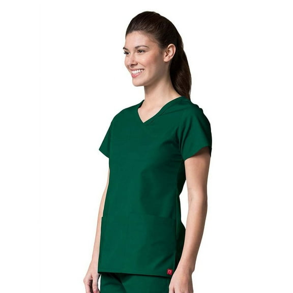 red panda women's curved mock wrap solid scrub top