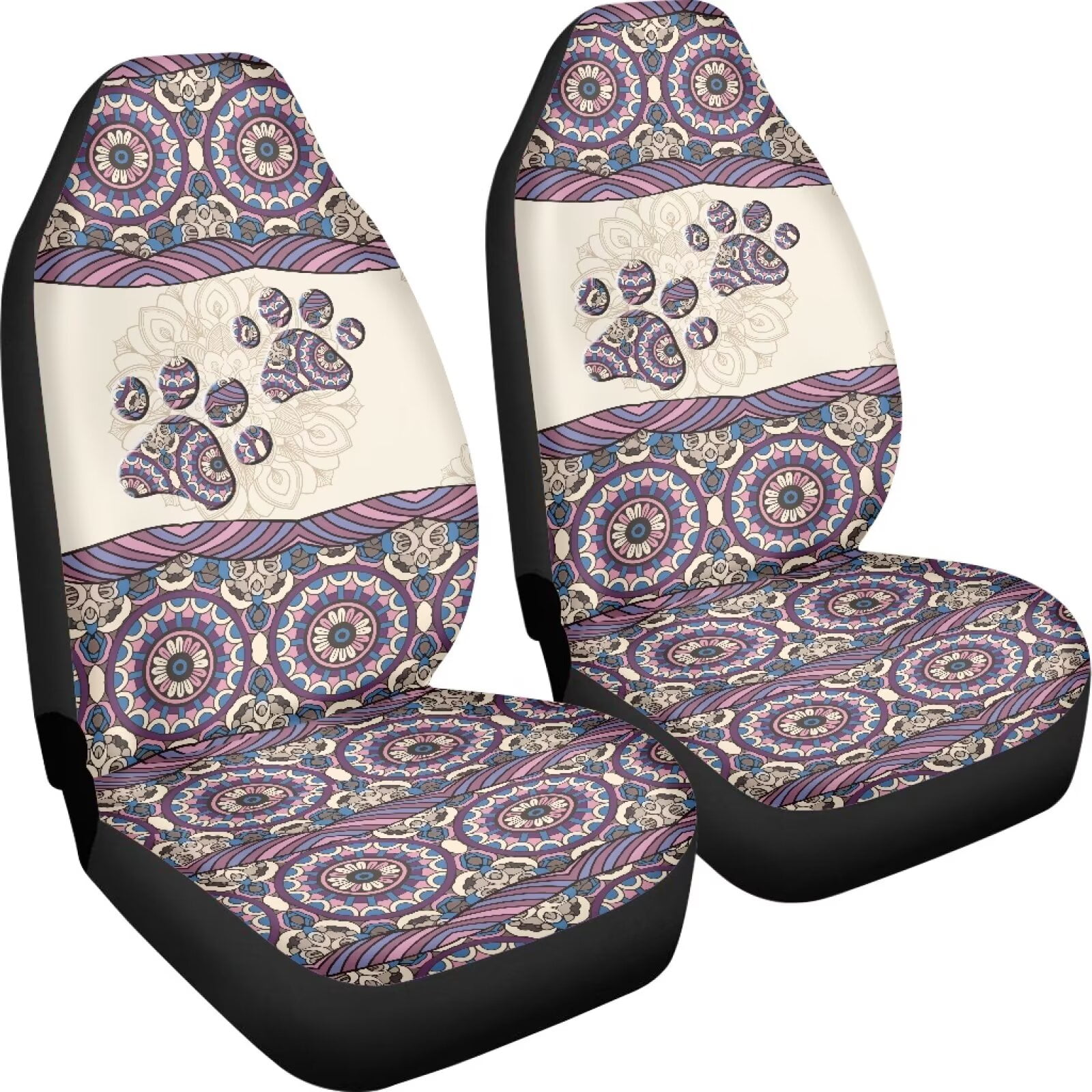 Uourmeti Women Cute Dog Paw Car Seat Covers Front Seats Only Boho Car Accessories for Women Vehicle Interior Decor Universal Bucket Seat Protector for Cars Truck Suvs