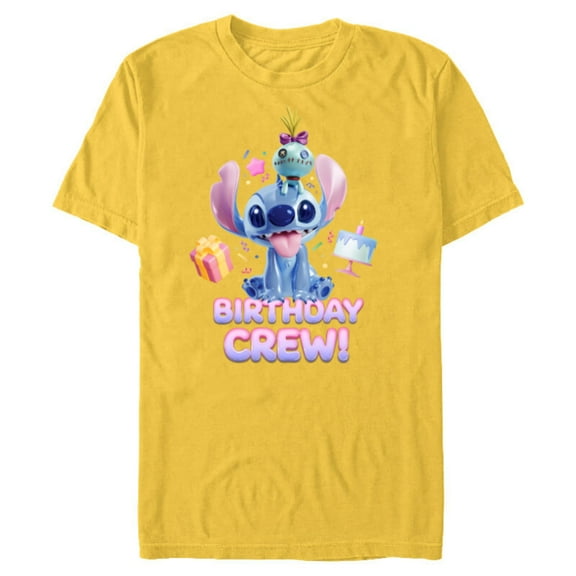 Disney Lilo & Stitch with Scrump Big Shiny Birthday Crew - Short Sleeve Blended T-Shirt for Adults - Customized-Yellow