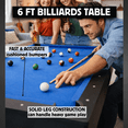 thumbnail image 3 of Freetime Fun 6 FT Deluxe Portable Pool Table with Billiard Tables Accessories (Blue Felt) - RB2150, 3 of 6