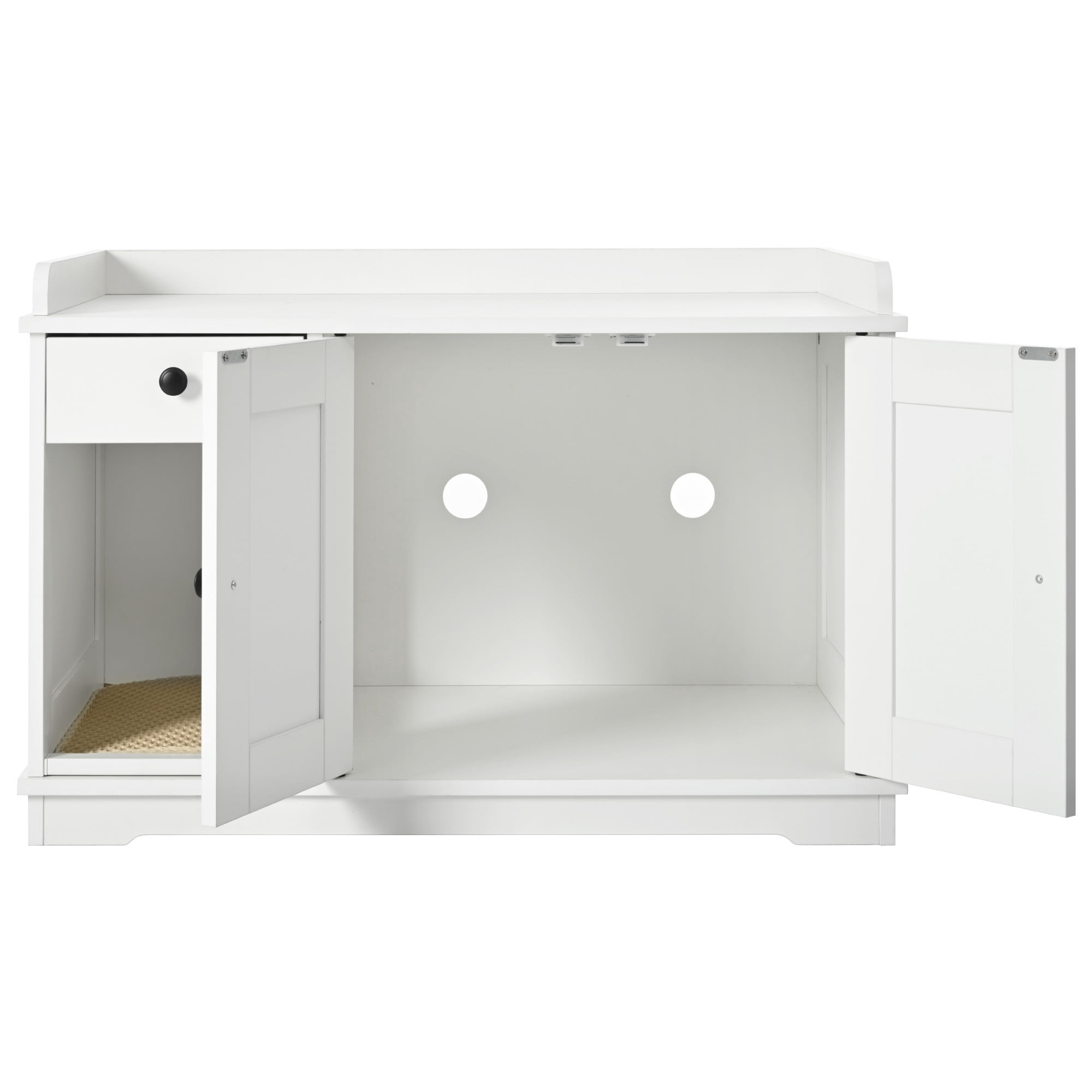 JXXRZ Farmhouse Cat Litter Box Enclosure, Hidden Litter Box Furniture with Storage Drawer, White
