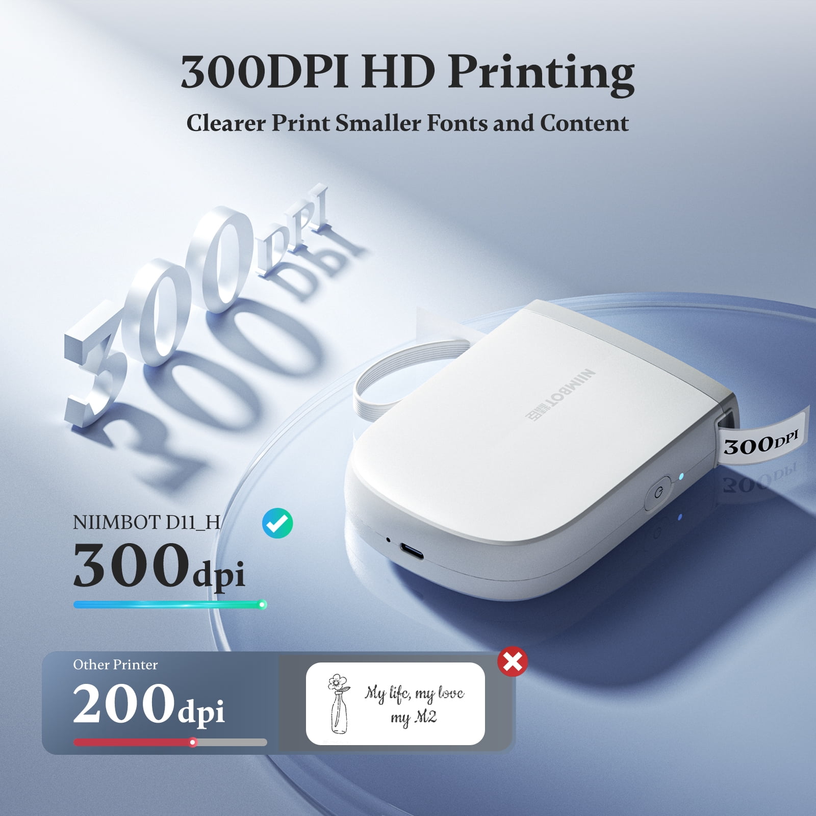 NIIMBOT D11 Upgraded HD 300 dpi Label Maker Mini Bluetooth Wireless Label Printer Inkless Labeler Rechargeable（White)