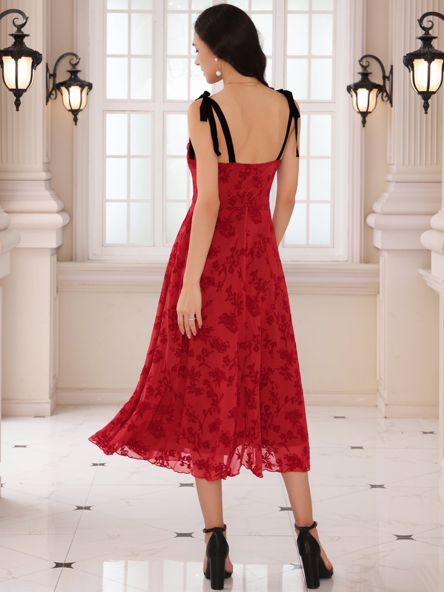 DARING DIVA Women's Gothic Floral Print Sleeveless Cocktail Dress S Red