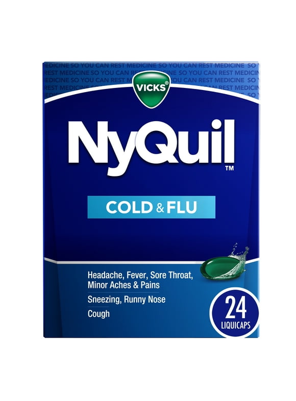 Vicks NyQuil Liquicaps, Nighttime Cold, Cough & Flu Medicine, Over-the-Counter Medicine, 24 Ct