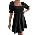 thumbnail image 2 of Fankiway Robe Unie Printemps et Été à Manches Courtes avec Ceinture, Col Carré, Grande Taille pour Femmes Rondes, Robes de Printemps pour Femmes 8893, 2 of 6