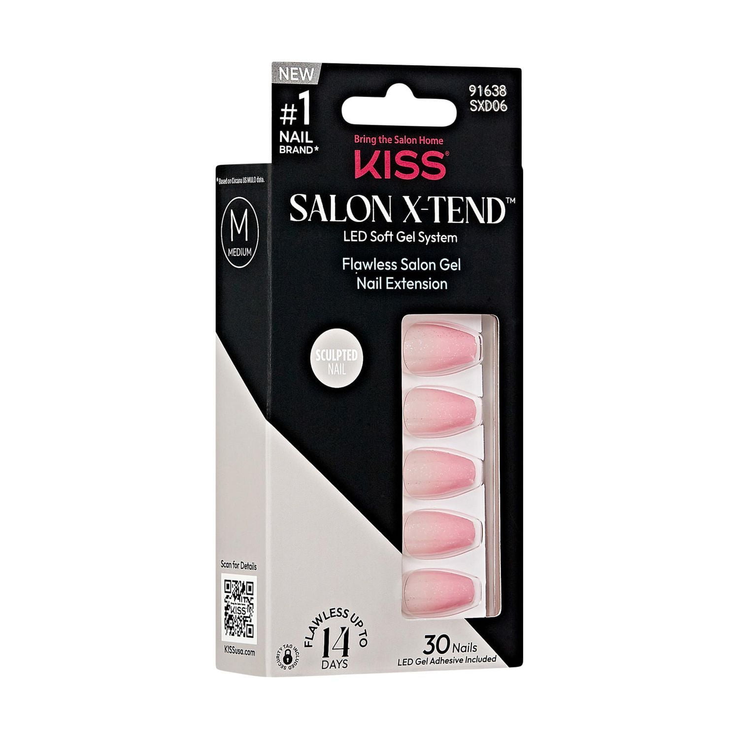KISS Salon X-Tend Gel doux LED, Detox, Moyen Ballerine, 30u.