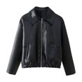 thumbnail image 3 of HH TRAF Chaqueta de cuero de manga larga retro para mujer, nueva chaqueta de cuero de calle con cremallera y solapa, prendas de vestir de moda en 2 colores, 3 of 5