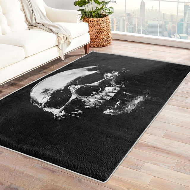 Washable Rugs 3x4 Skull Rug & Home Decor - Front Door Mat Indoor Entrance, Black and White Rugs for Entryway, Non Slip Soft Low Pile Small Area Rug, Gothic Skeleton Carpet & Room Decorations Y-&245