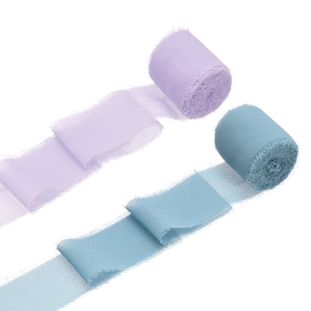 Uxcell 2 Rollos de Cinta de Gasa, Cinta de Flecos Hecha a Mano de 1.5 Pulgadas x 5 Yardas para Envolver Ramo de Flores Decoración de Bodas Manualidades de Novia Púrpura/Azul