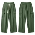 thumbnail image 5 of Inleife Women's Solid Corduroy Cargo Pants High Waist Wide Leg Casual Trousers Elastic Drawstring With Pockets for Loungewear Daily Wear, 5 of 6