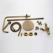 Antique Brass Bathroom Shower Faucet mixer set Rainfall Twin Head kit Tub Spout Exposed