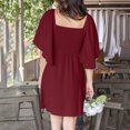 thumbnail image 7 of Cagogo Women Summer Spring High Waist A-Line Flowy Short Mini Sun Dress Wedding Guest Dress Under $5 Plus Size Short Sleeve Bow Tie V Neck Bohemian Black Church Dress, 7 of 7