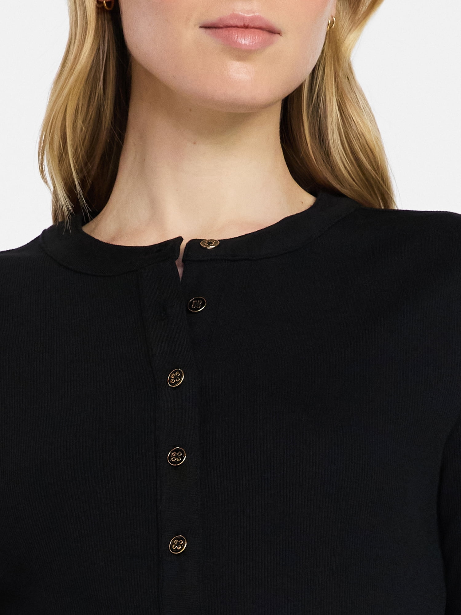 Time and Tru Women's Ribbed Henley with Long Sleeves, Sizes XS-XXXL