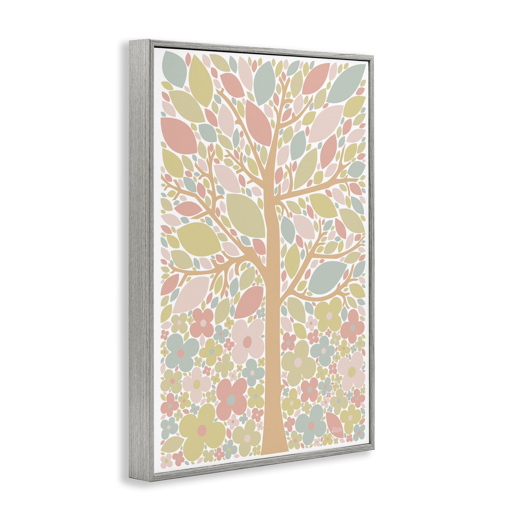 Stupell Industries Tree with Pastel Leaves Landscape Painting Gray Framed Art Print Wall Art, 16 x 24