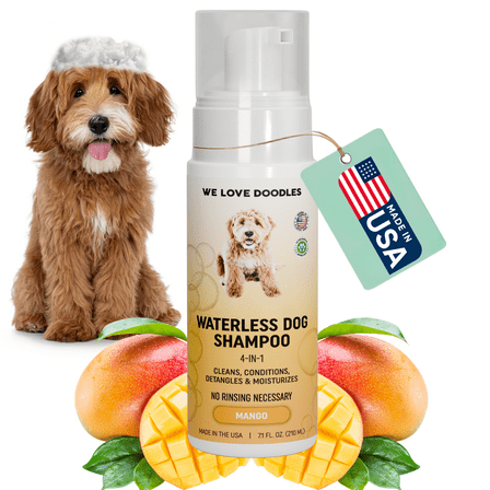 Waterless Dog Shampoo - Cleans & Moisturizes Coat, No Rinse Dog Shampoo, Safe Foam Formula & Pet-Friendly Dog Deodorizing Spray, 7.1 oz Parent [We Love Doodles] (Mango)