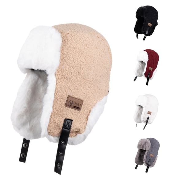 XIAOCHA Men’S Sherpa‑Lined Trapper Hat Solid Hats Casual Fall‑Winter Toque,Khaki