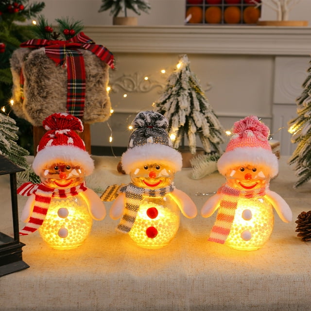 Fiudx Adorno Navideño Luminoso de Muñeco de Nieve, Figura de Tarro Transparente, Decoración para Árbol Festivo, Luz a Pilas, Decoración Navideña para El Hogar y La Oficina, Perfecto para Regalos de N