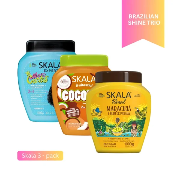 Skala Brazilian Shine Trio – 3-Pack Hair Mask Set Skala Mais Cachos   Skala Coconut   Skala Maracujá & Pataua – Deep Nourishment, Strength & Shine for All Hair Types