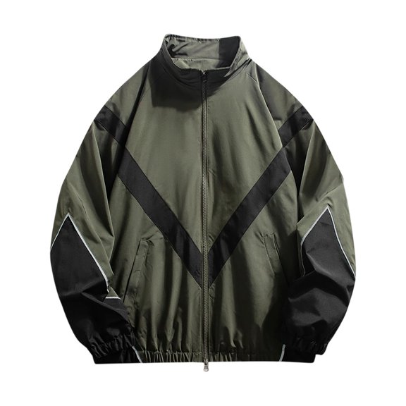 Guluxicc Athletic Jackets for Men Waterproof Plus Size Loose Full Zipper Color Block Long Sleeve Running Performance Jackets for Outdoor Workout Wear Fall Winter Casual Jackets