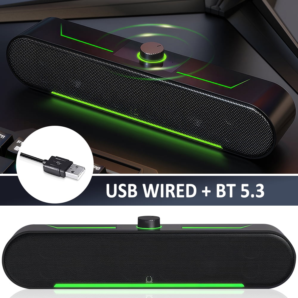 VTIN Dual 2'' Bluetooth 5.3 Computer Speakers, HiFi Stereo Sound, Breathing LED, Top Volume Knob, USB-Powered Wired Soundbar for PC, Desktop, Laptop & Monitor