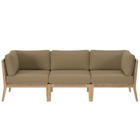Modway Clearwater Teak Wood Fabric Outdoor Sofa in Gray/Light Brown