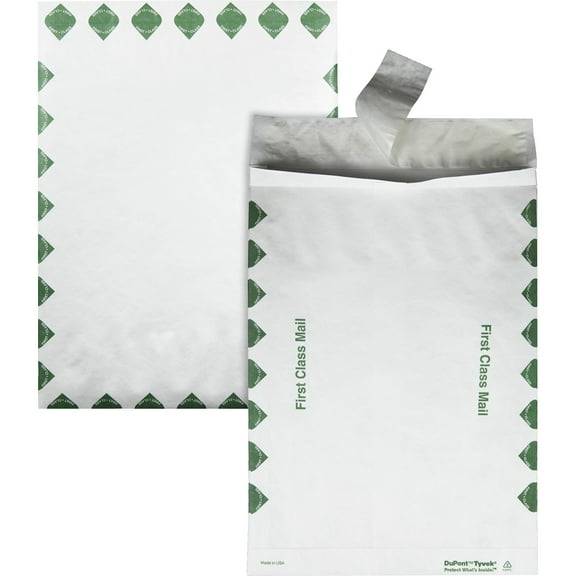 Quality Park, QUAR4510, Tyvek Open-End 1st Class Envelopes, 100 / Carton, White