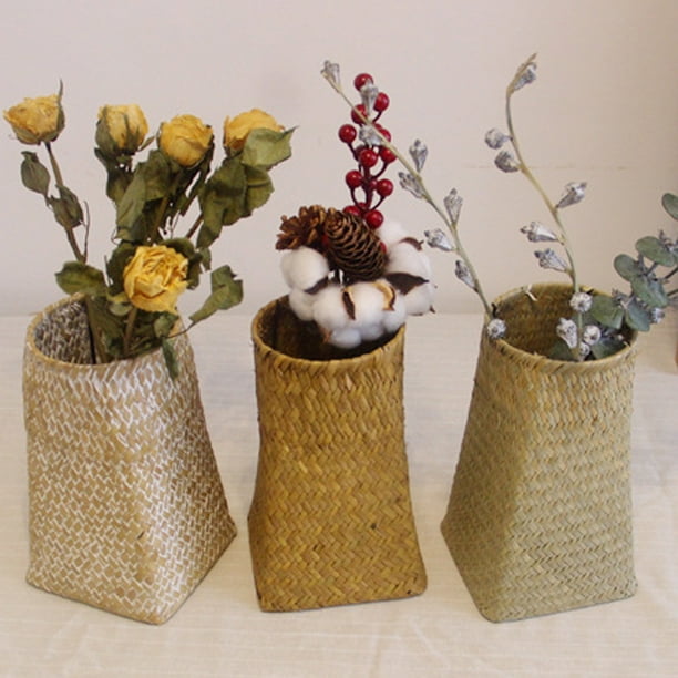Handmade Woven Plant Flower Pot Planter Basket Tall Pot Stand Holder