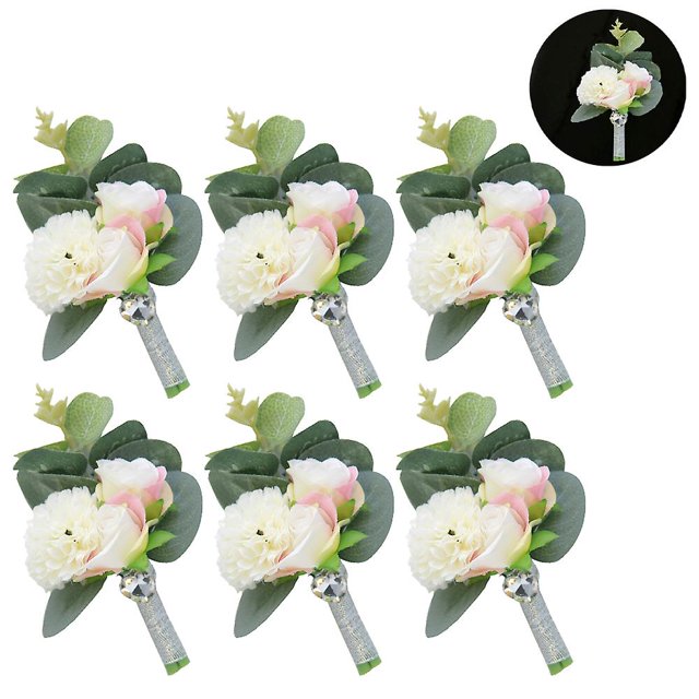 Boutonniere de rosa artificial y conjunto de ramillete Flor de seda rosa para boda Sincero Hogar