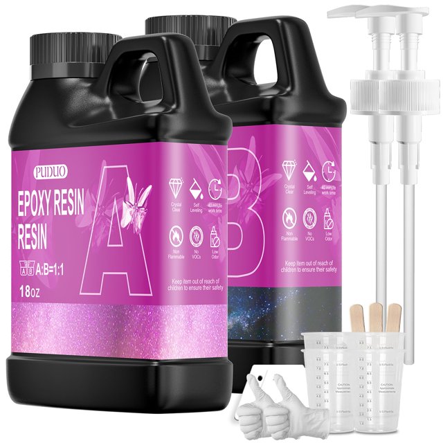 Kit de resina epoxídica Puduo Crystal Clear, 1000 ml, proporción 1:1 con herramientas