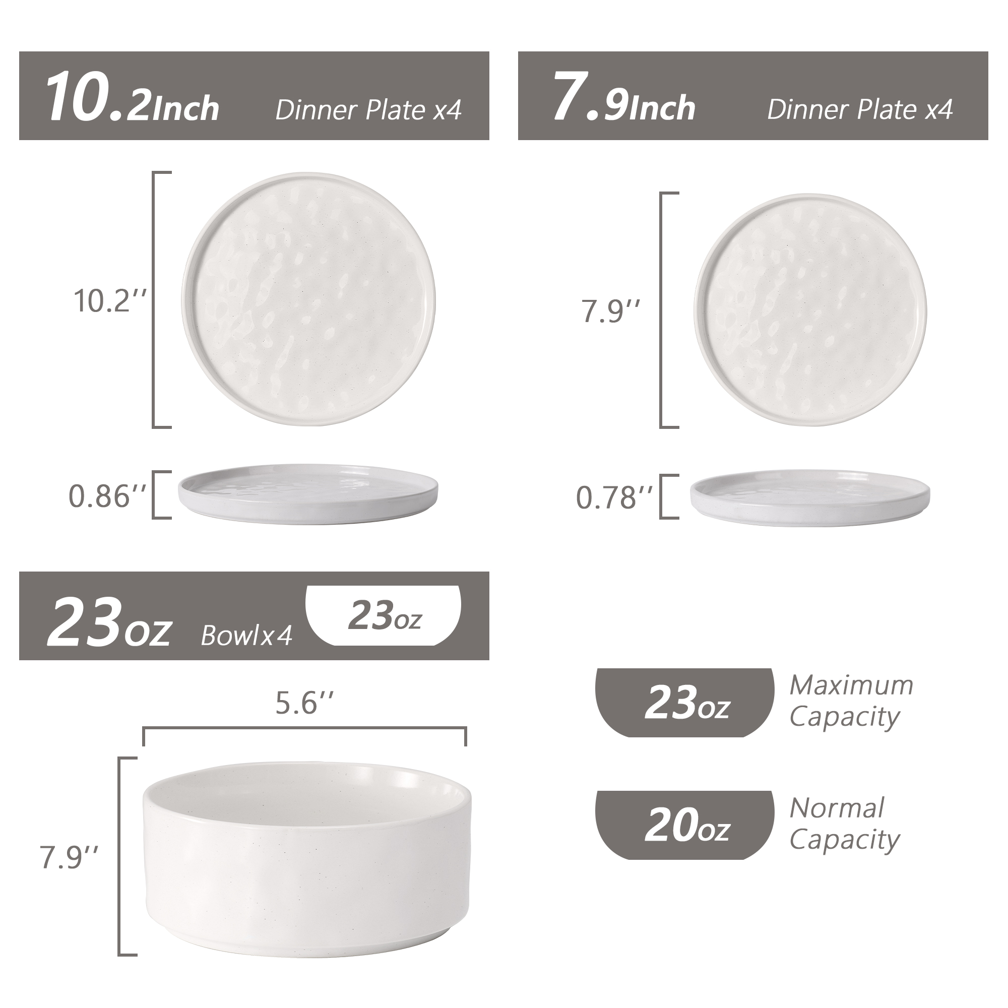 Vesteel 12-Piece Stoneware Dinnerware Set for 4, Speckled White photo 8