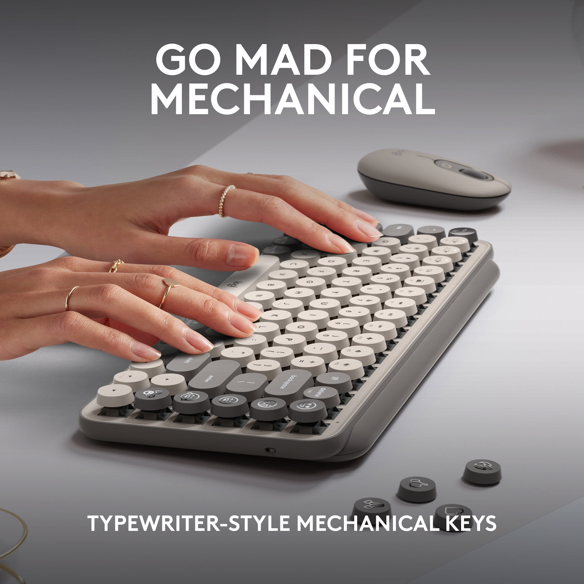 Logitech POP Keys Mechanical Wireless Keyboard with Customizable Emoji Keys, Compact Design, Bluetooth, Mist