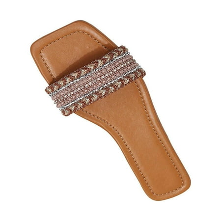 

YanHoo Rhinestone Slide Sandals Women Girls Dressy Low Wedge Sandal Summer Beach Cute Slip on Slippers Boho Glitter Open Toe Flat Sandals